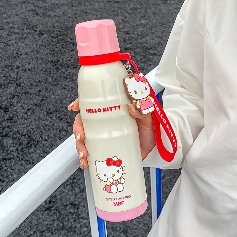 480ml Lucky Cat Water Bottle with Straw Japanese Pink Cute Kawaii