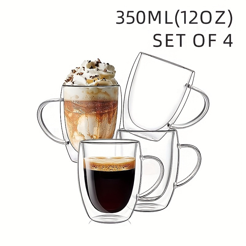 Kaffe 16oz Large Glass Coffee Cups - Double-Wall Clear Coffee Mug Set - Insulated  Glass Cups for Latte, Espresso, Cappuccino, Tea (Set of 2) 