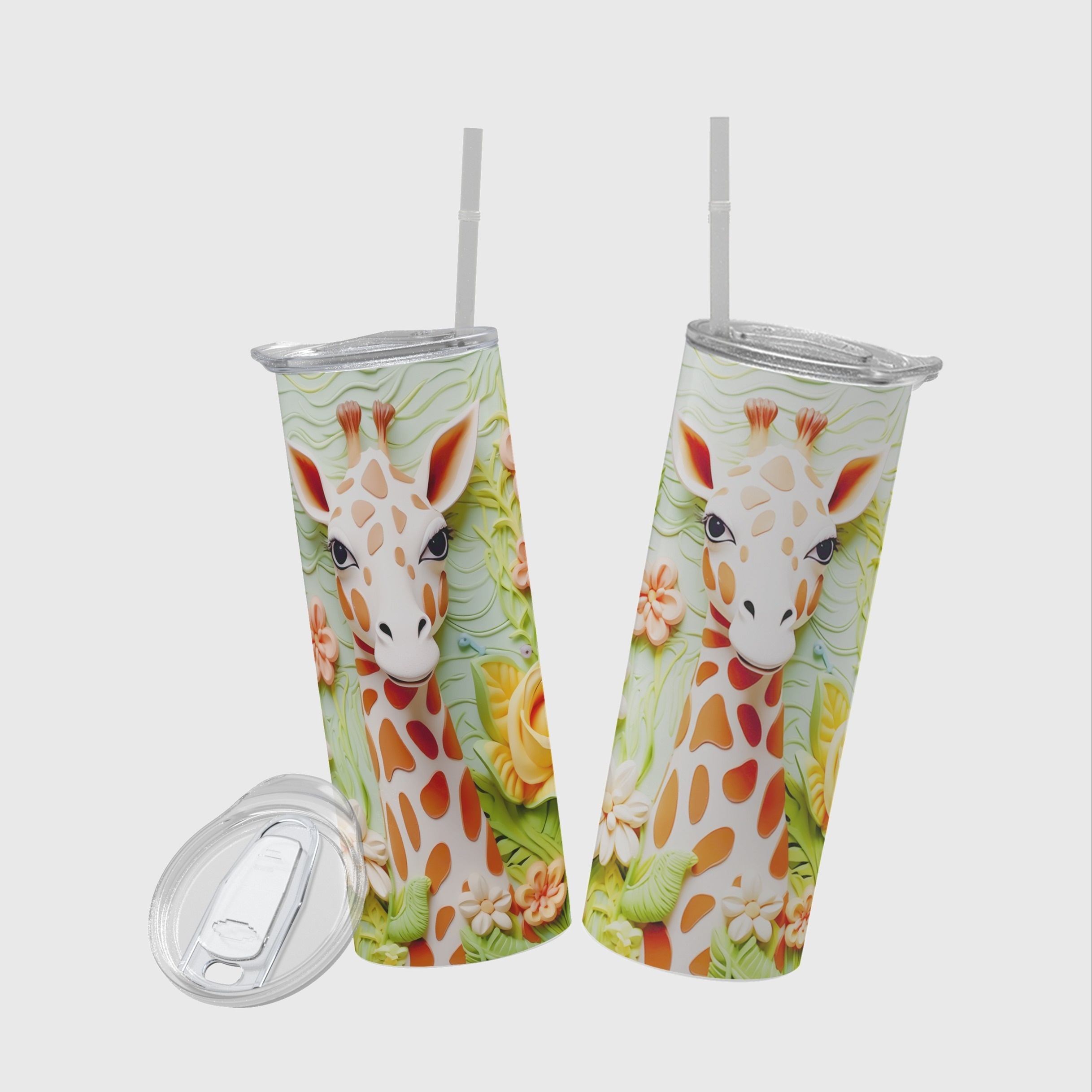 9GIFT4YOU Giraffe Coffee Tumbler Floral Travel Mug With Lid Cute