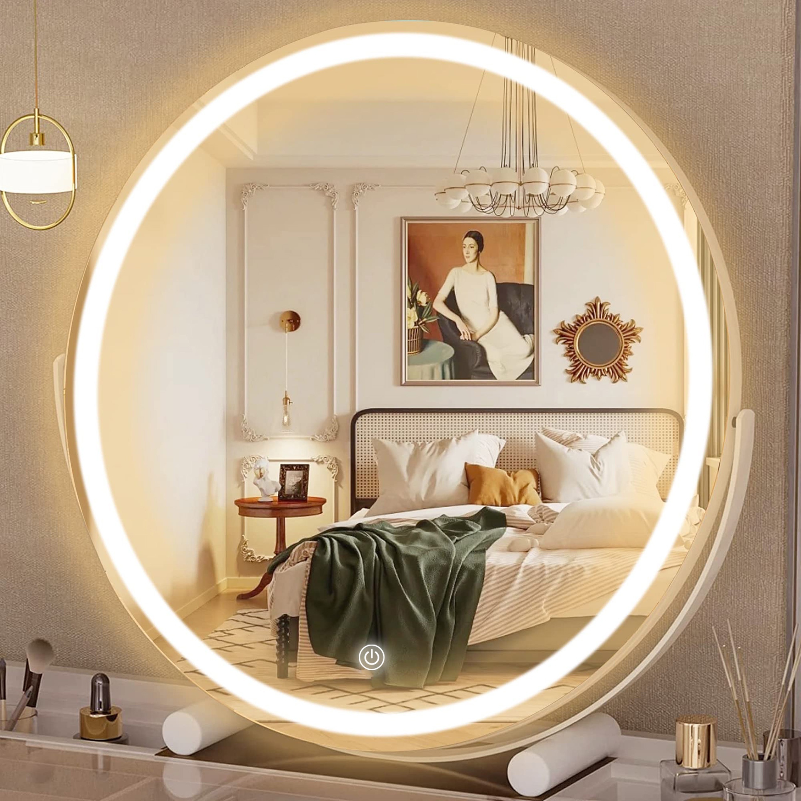 Miroir en acier inoxydable Phare Led Salle de bain Chambre à coucher WC  Miroir Lampe Éclairage Mural Lampe