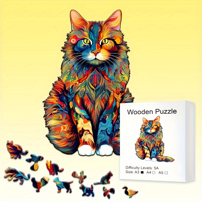 Animal Wooden Puzzles Dog And Cat Wooden Puzzle Unique Shape - Temu