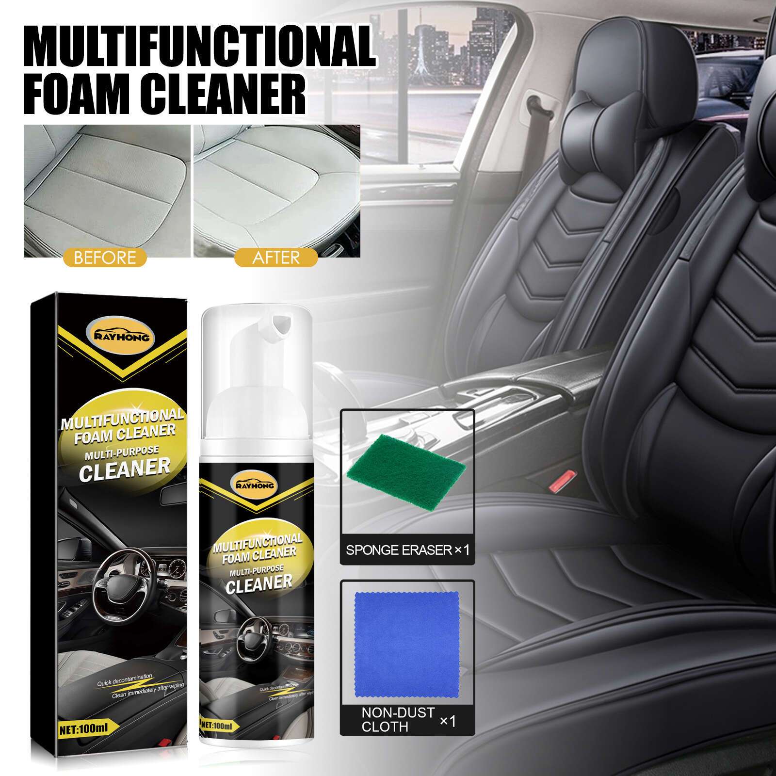 Multi-Purpose Car Interior Foam Cleaner 100ML Cleaning Foam Spray  Anti-aging Powerful Decontamination Auto Maintenance Tool - AliExpress