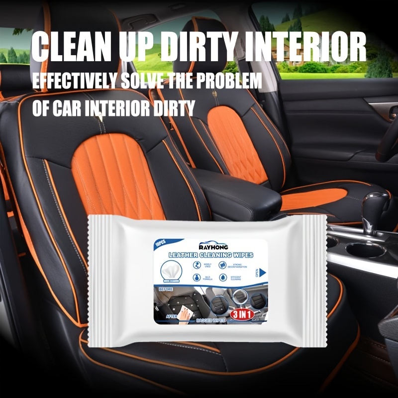 1pc Car Interior Wipes Glass Leather Interior Refurbished Steering Cleaning  Clean Sofa Wheel Wipes Care Wet Maintenance Wipes