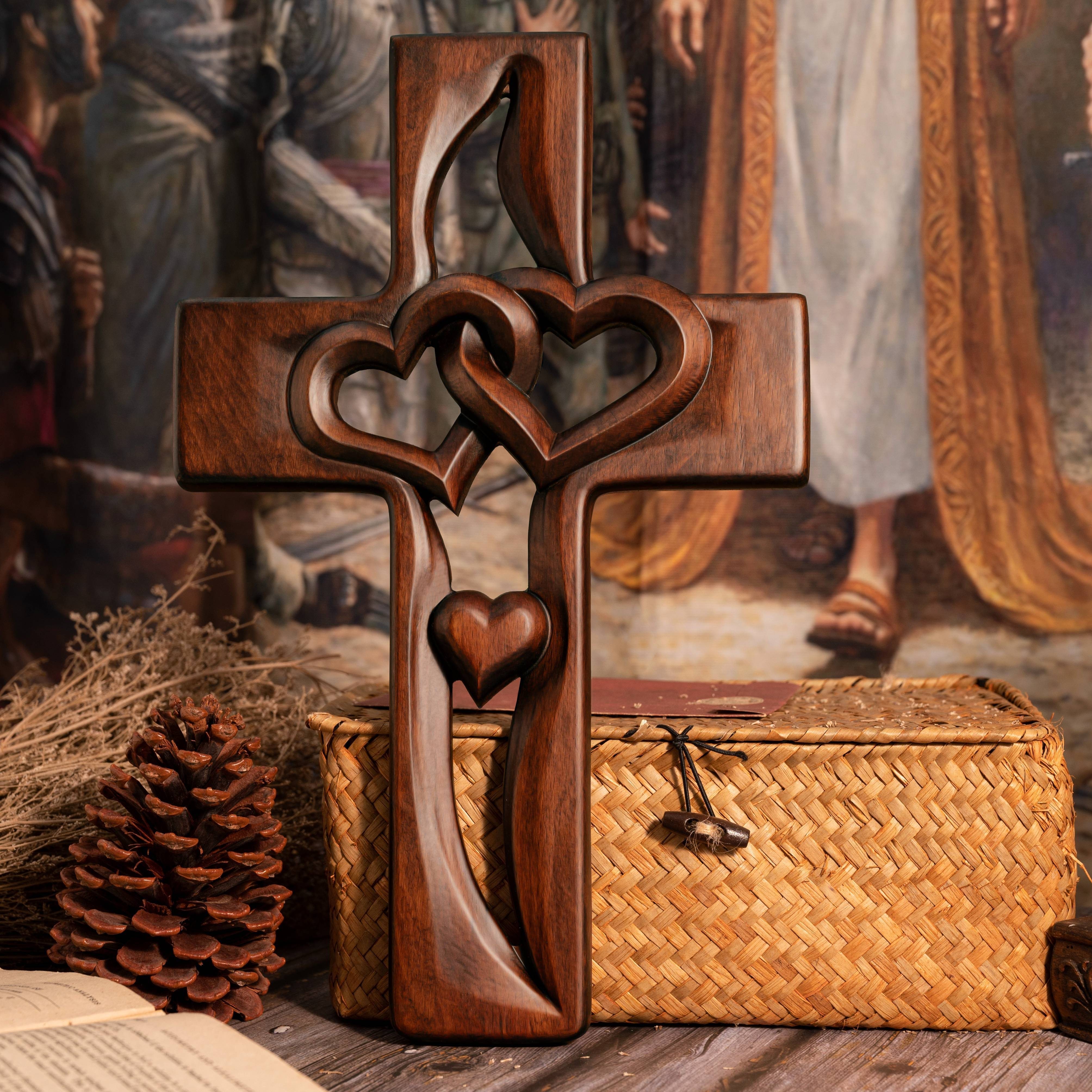 Cruz de pared Crucifijo de madera Talla de madera religiosa Cruz católica  Arte de pared religioso Decoración cristiana para el hogar -  México