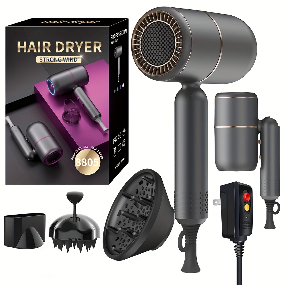 Secador de pelo con difusor, secador profesional de iones negativos de  salón potente de 1600 W para secado rápido, 3 calentamientos y velocidad