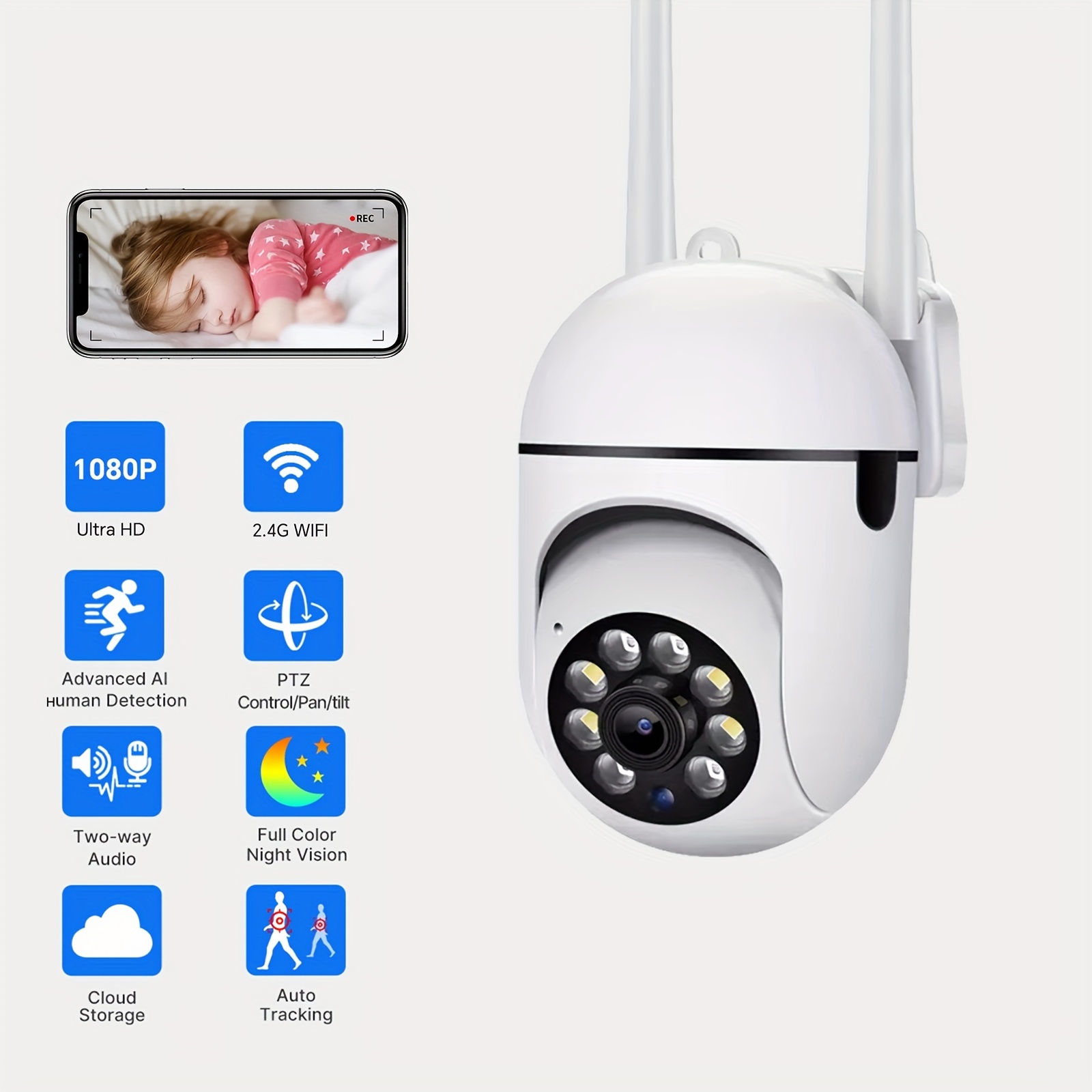 Naroote Monitor de bebé, cámara de seguridad de vigilancia  Exterieur inalámbrica WiFi cámara 120 ° gran angular 720 p mini sistema de  vigilancia para bebés ancianos : Electrónica