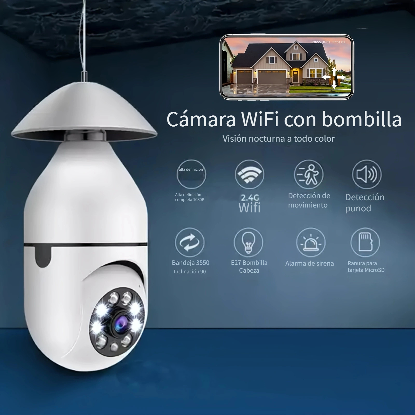 WiFi 1080P Bombilla Camara De Seguridad 360 Con Inalambrica Mini Camara  Oculta 