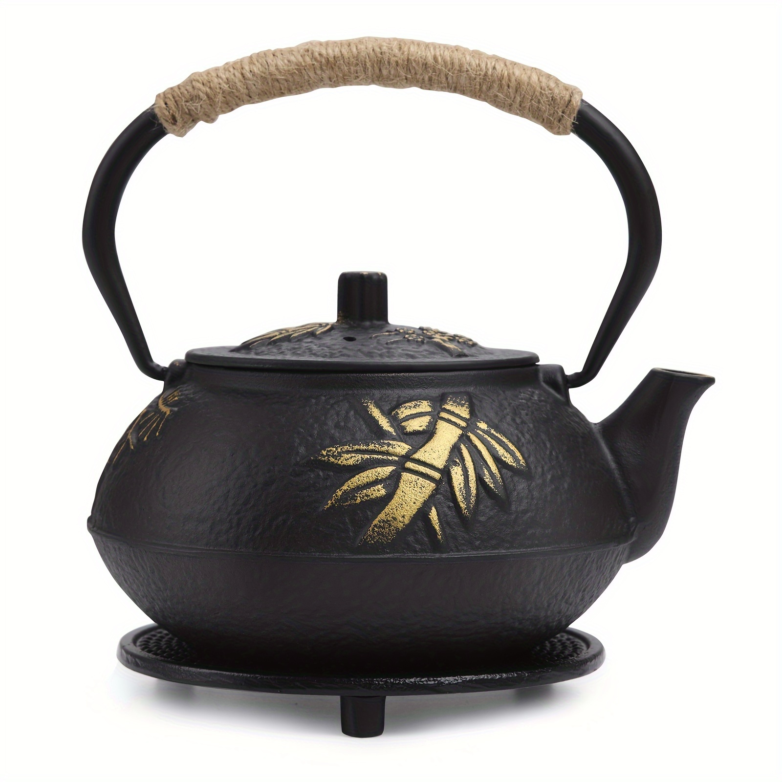 Tetera de hierro fundido, tetera japonesa con infusor para hojas sueltas,  tetera para estufa de té, cubierta segura con interior esmaltado, patrón de