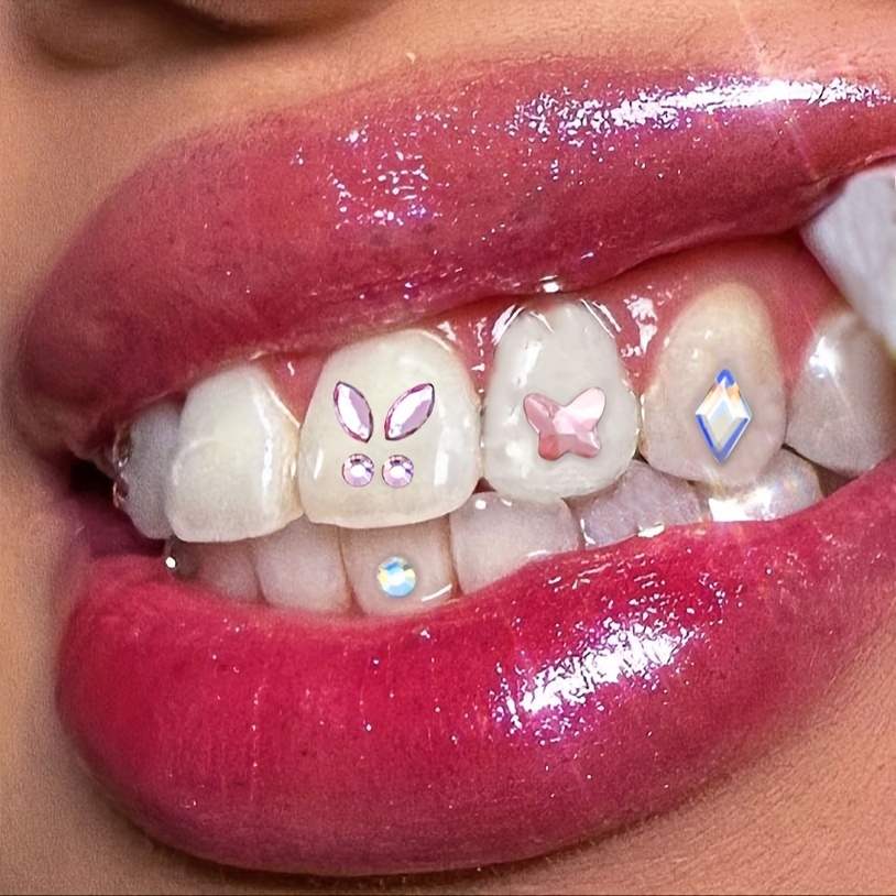Gemas dentales de cristal, adorno de diamante de varias formas, joyería de  dientes morados, decoración de