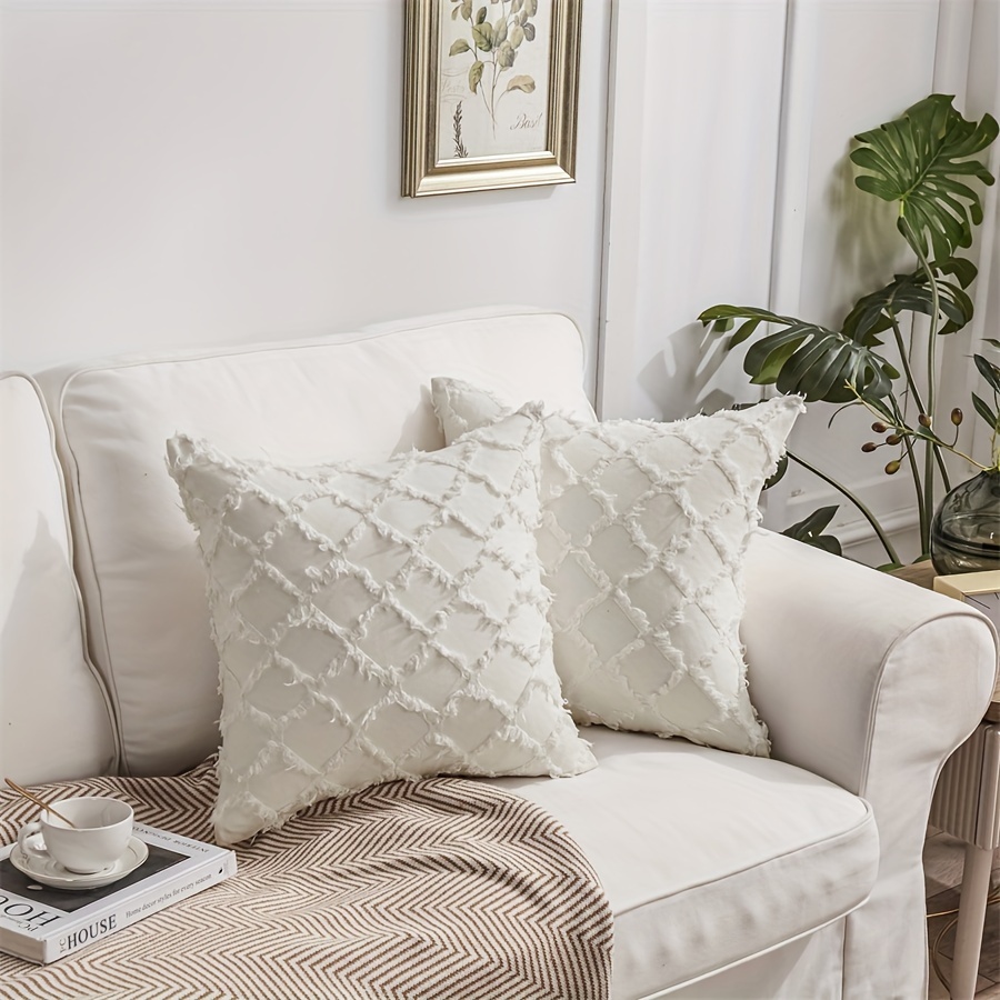  White Decorative Throw Pillow Cover - (24x24 inch)  Decorative,  Washable Cushion Covers for Couch, Sofa, Bedroom, Living Room - Pack of 2 :  Home & Kitchen