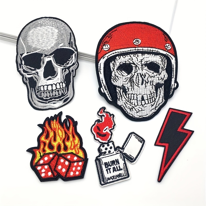 Large Skull Motorcycle Biker Patches For Clothing Big Embroidered Patches  On Clothes Applique Stripes For Jackets Back Badge
