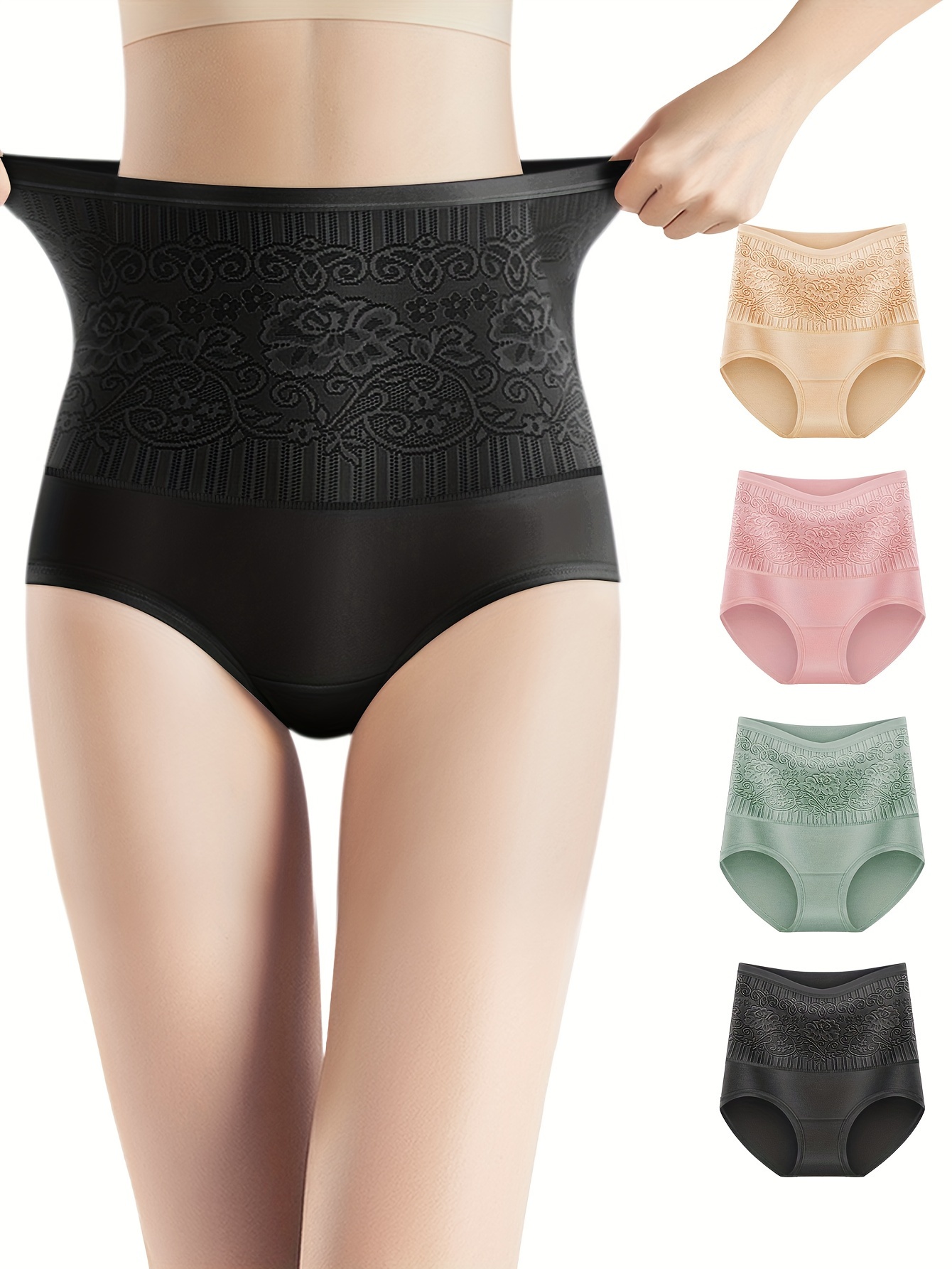 Cheap Women's Seamless Hollow Stripes Control Briefs High Waist Ice Silk Butt  Lifter Panties Plus Size Shapewear