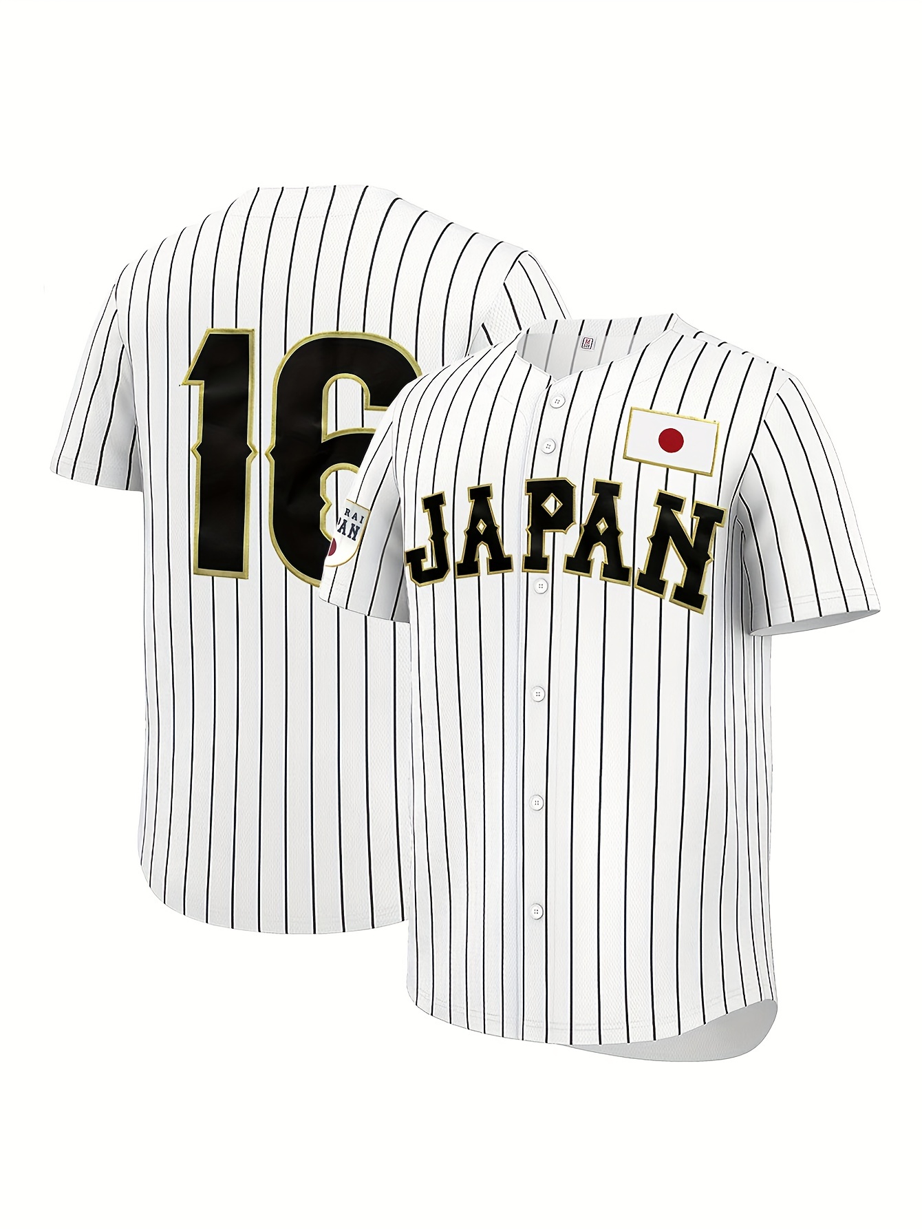  Men's #16 Ohtani Jersey Japan Samurai White Black Pinstriped  Hip Hop Baseball Jersey (S, Black) : Clothing, Shoes & Jewelry