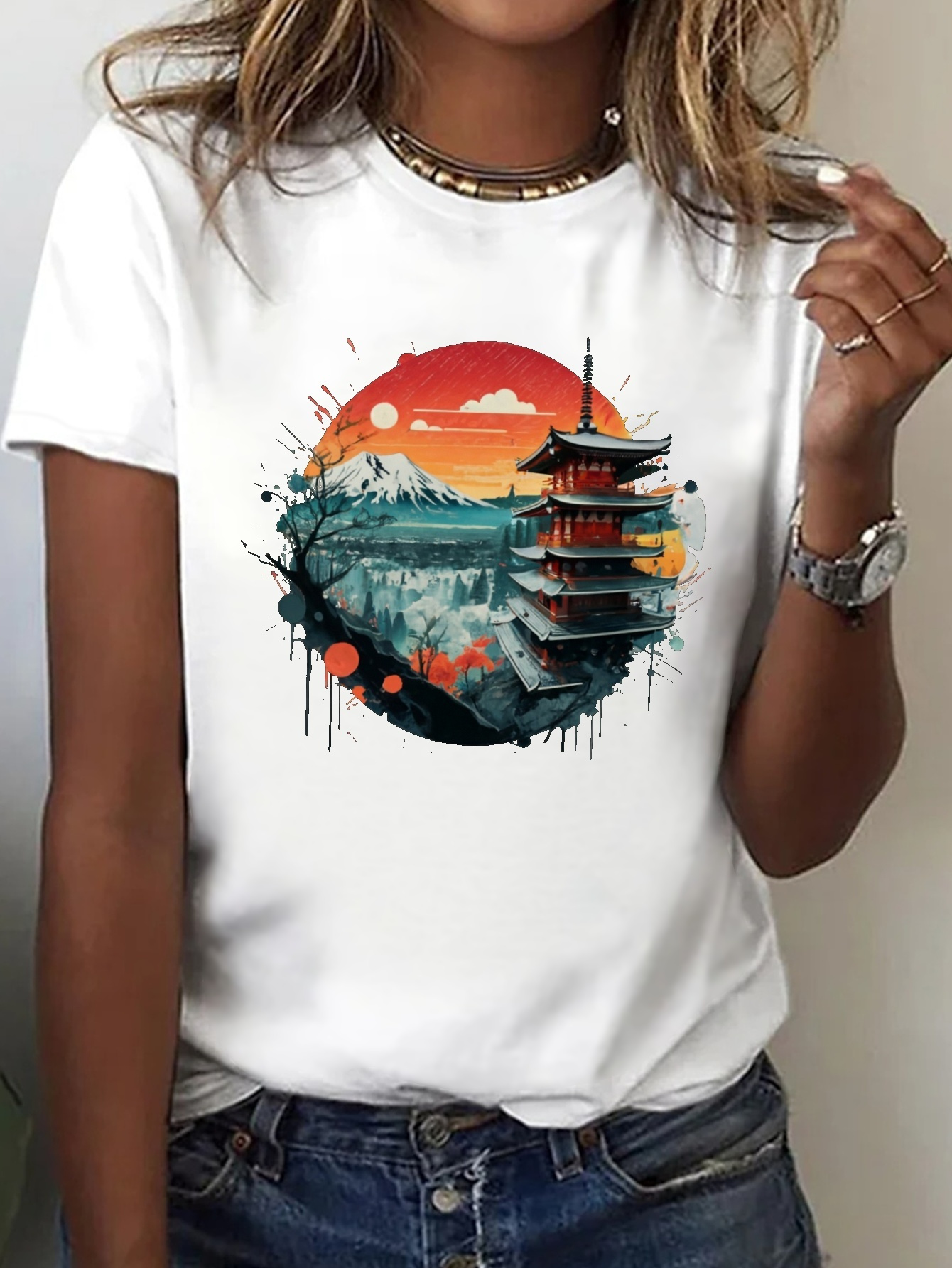 Watercolor Print Shirt - Temu