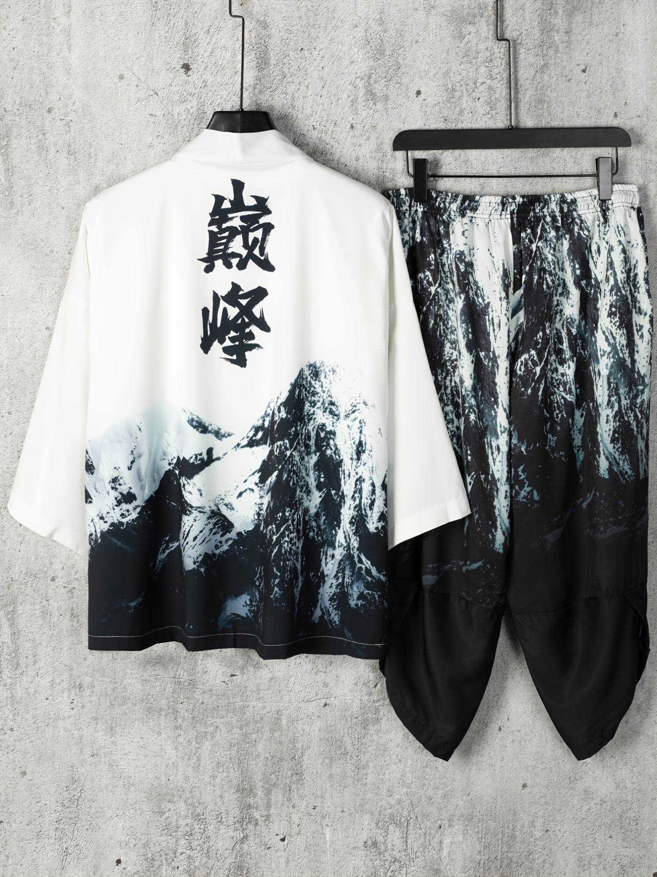 Men Kimono Shirt Pants Set Yukata Tops Elastic Waist Capri Trousers Casual