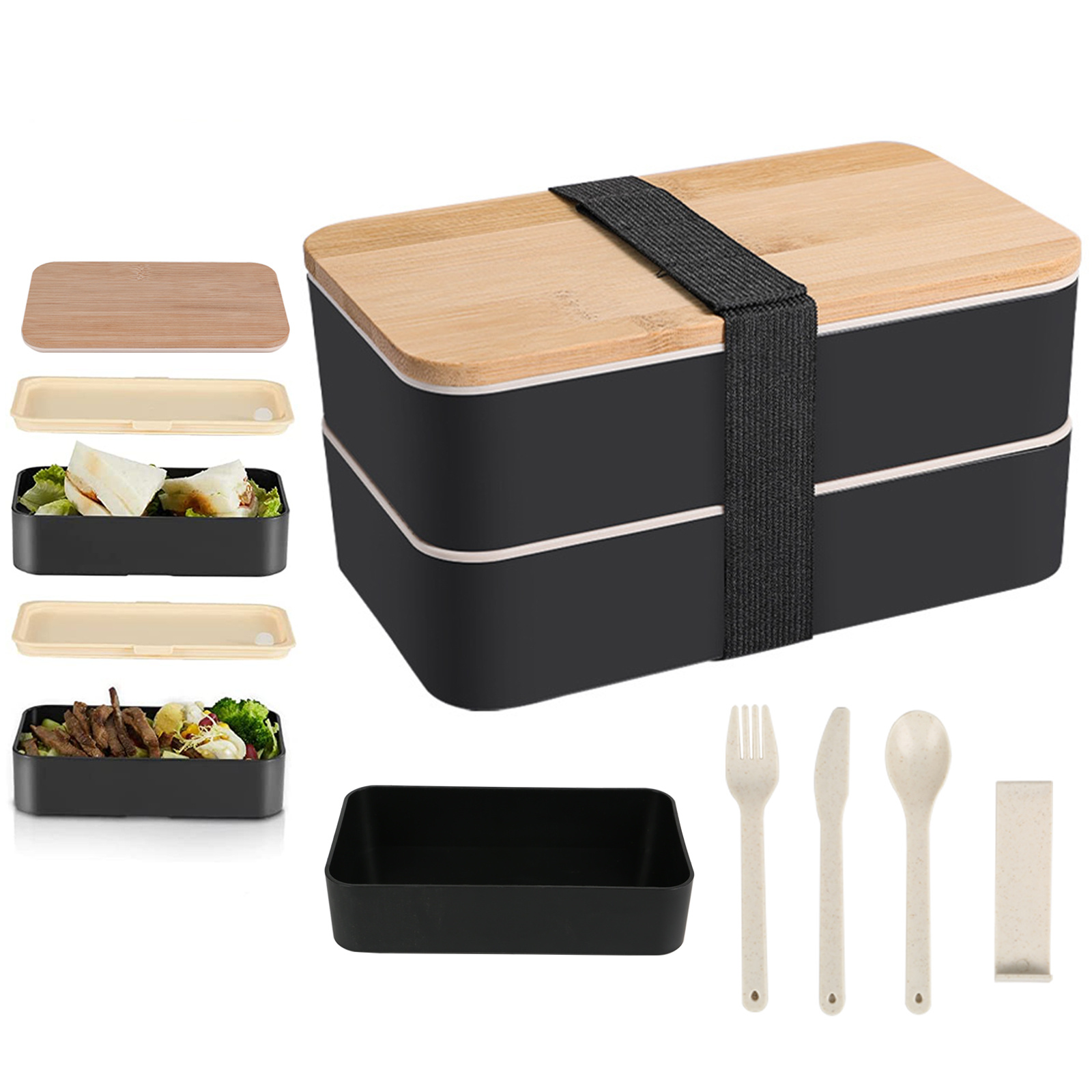1pc*1100ml cream+gray student plastic lunch box microwave oven office  workers high appearance box with small sauce box ,tableware Japanese  minimalist lunch box 3 compartment