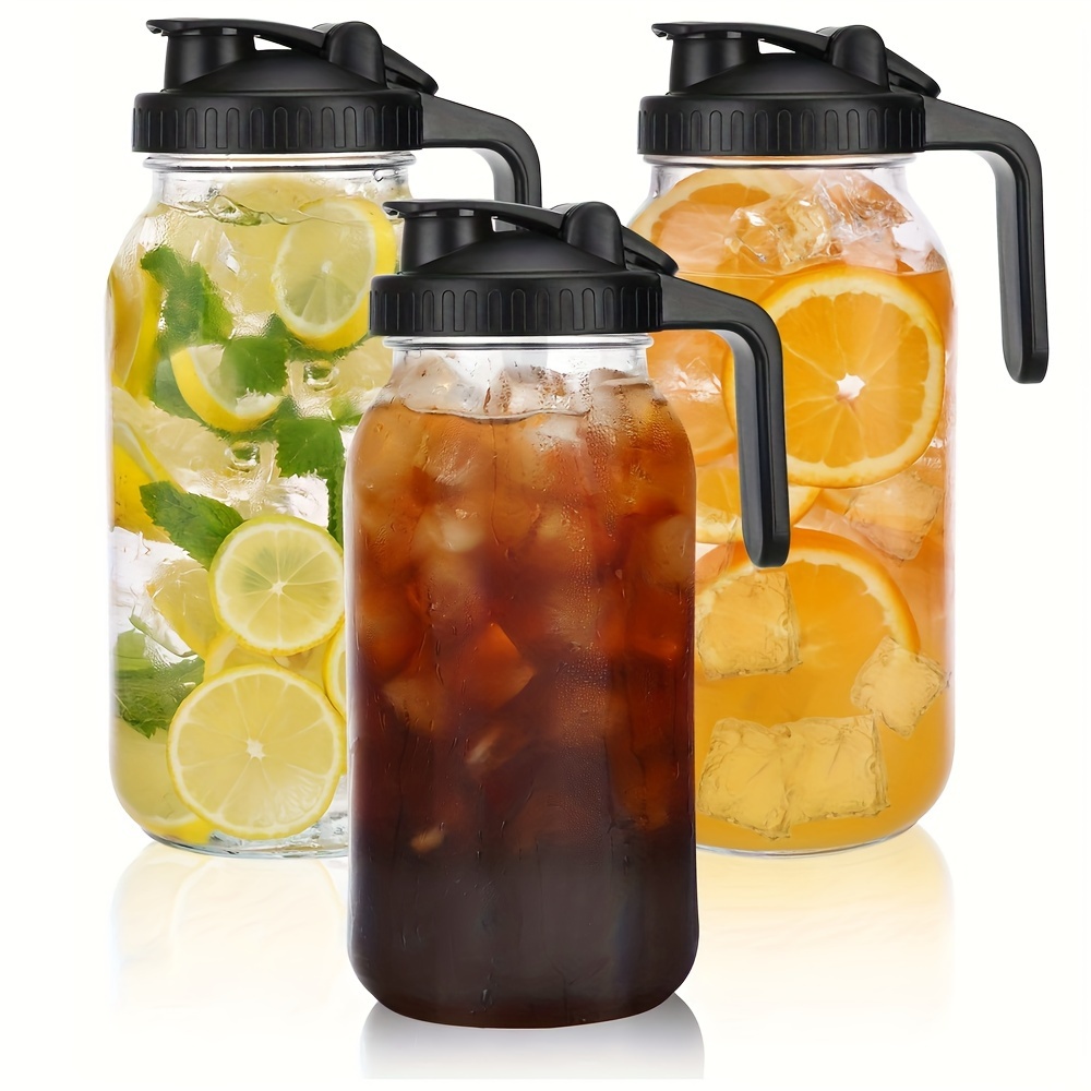 Mason Jar Pitcher With Pour Spout Handle Lid, Thick Glass Jug For Cold Brew  Coffee, Ice Beverage, Iced Juice, Lemonade, Sun Tea, Fruit Drinks Container  - Temu