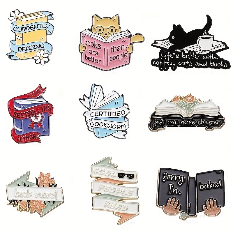 Book Enamel Pin Set 5 Lapel Pins Reading Hat Pins Bookish Enamel