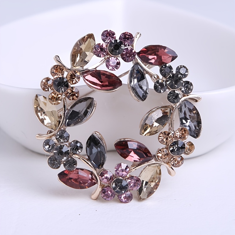 Rhinestone Leaf Brooch Temperament Trend Female Scarf Buckle - Temu