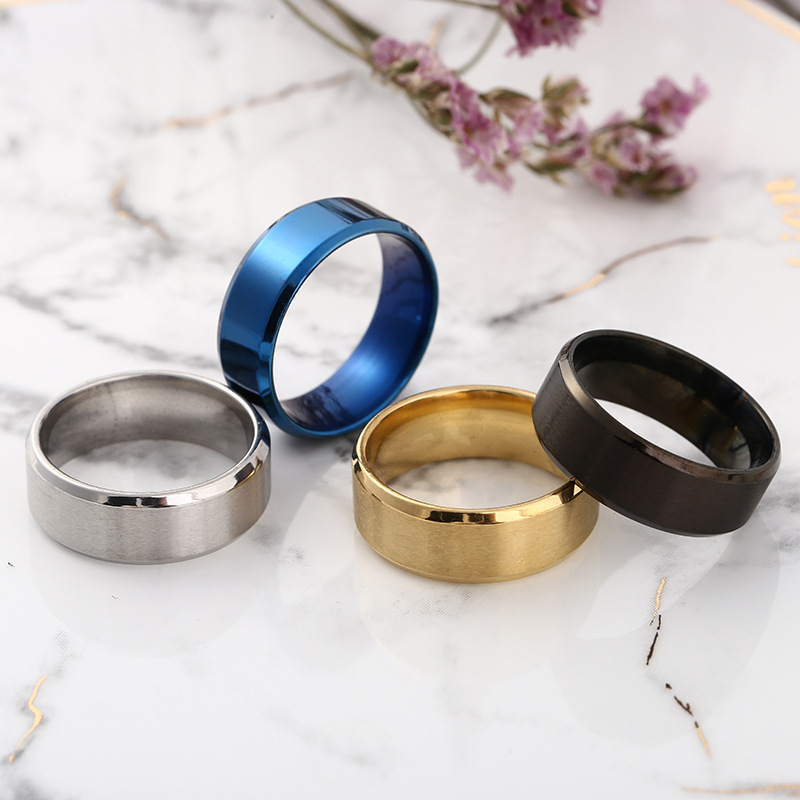 Simple Black Stainless Steel Rings Inner Ball And Outer Flat - Temu