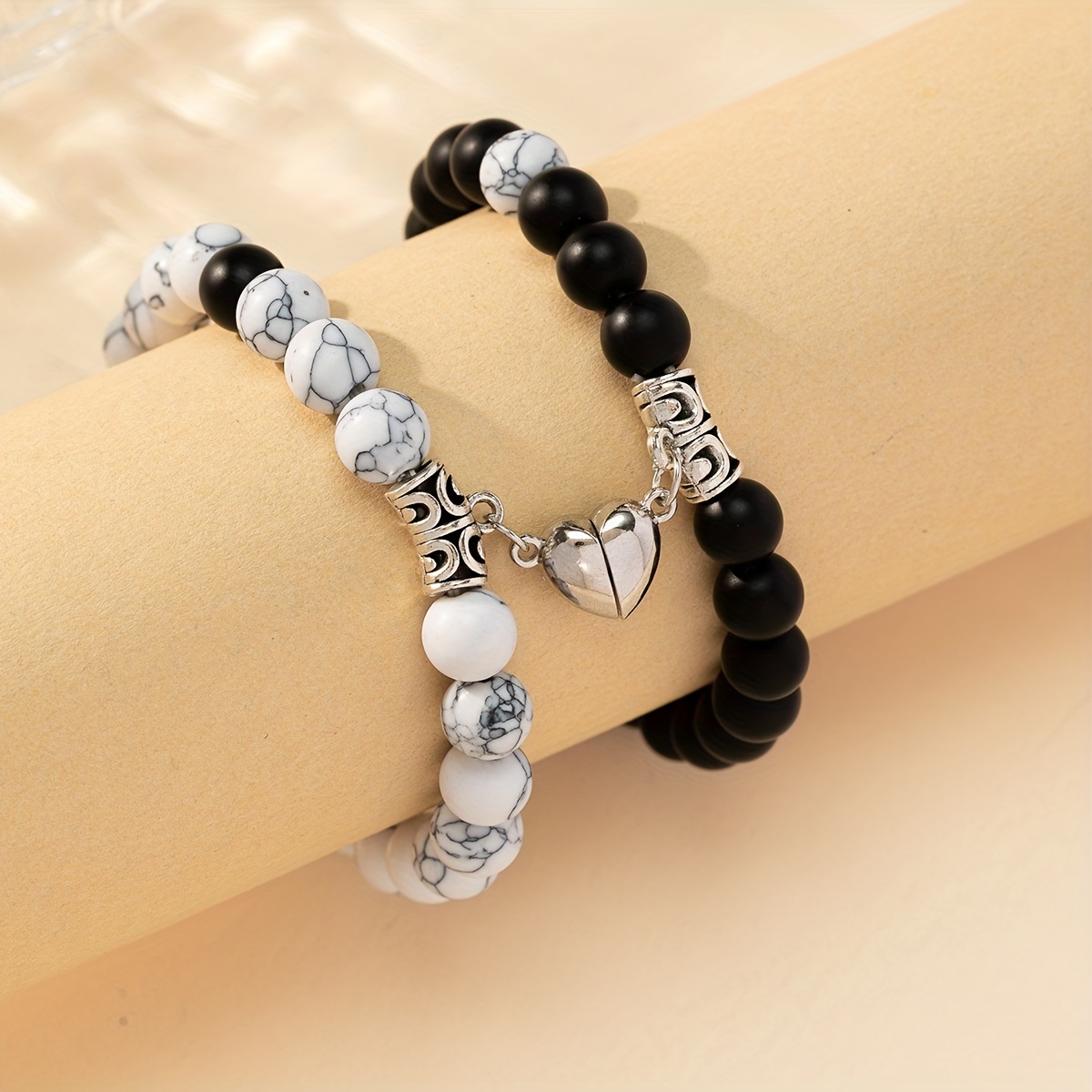 Black Dog Charm Beaded Bracelet, Handmade Stones
