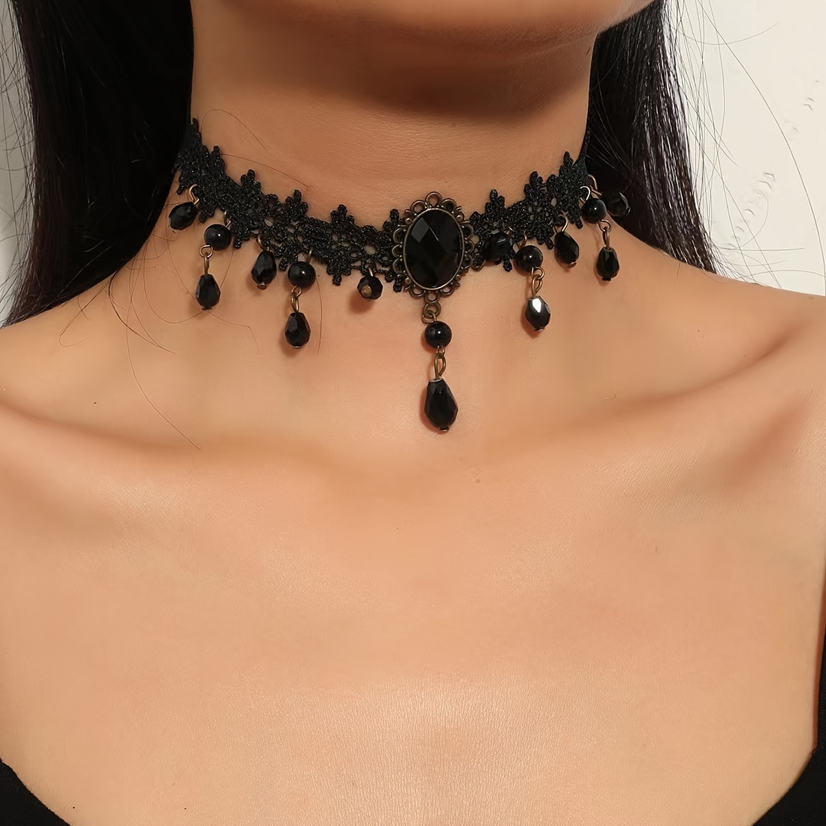 Geometric Multilayer Lace Necklace Black Choker Neck Jewelry, Jewels for Women Party Accessories,Temu