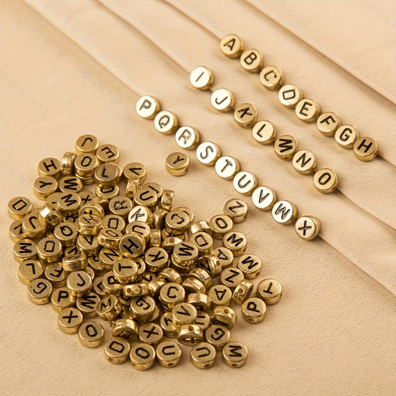 1100 Pcs Gold Letter Beads Kit, Include 700 Pcs 3 Sizes Round Gold Spacer  Beads 400 Pcs Round Black White Alphabet Letter Beads AZ Sorted Gold