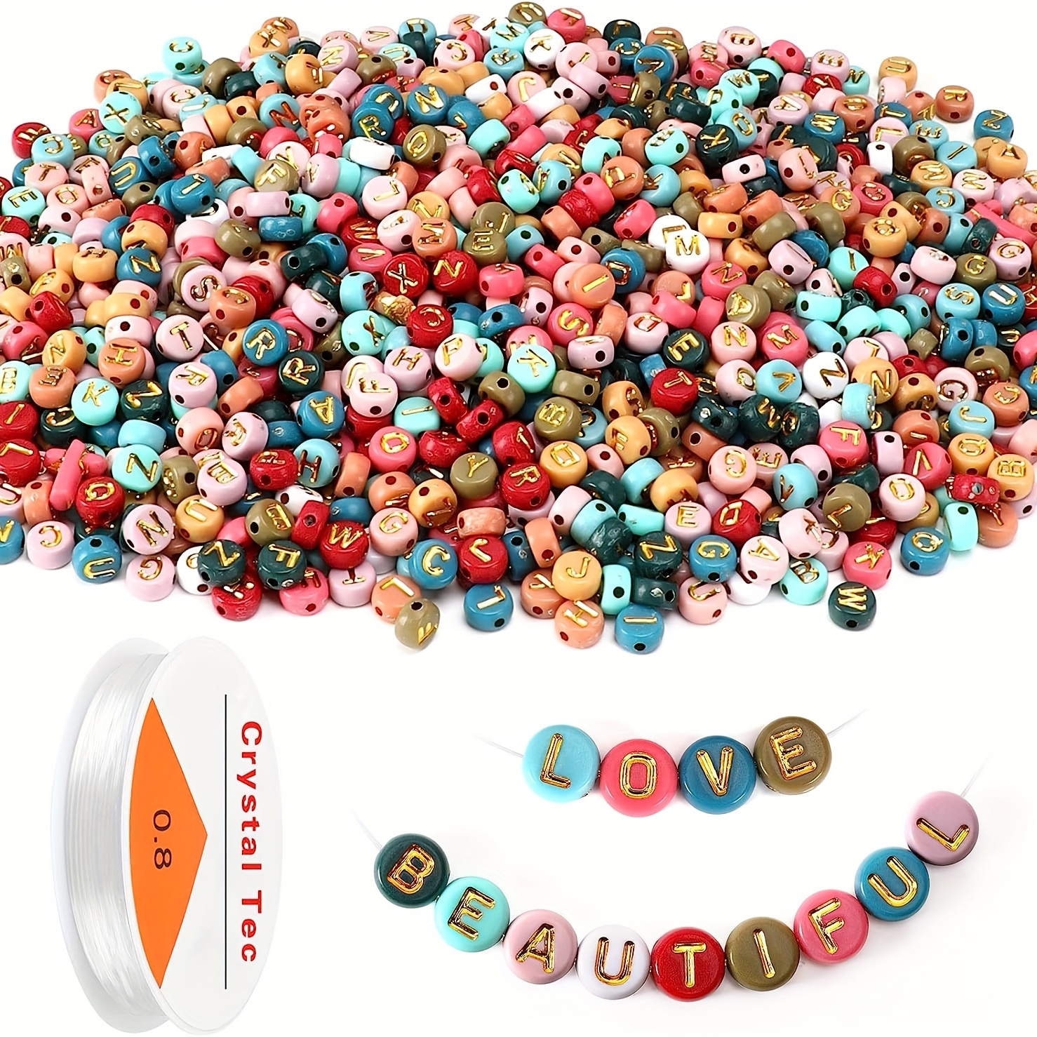  1000 Pcs Acrylic Letter Beads for Bracelets Multi-Color Alphabet  Beads A-Z Sorted,7mm Letter Beads Bulk for Jewelry Bracelet Making with a  Roll Wire