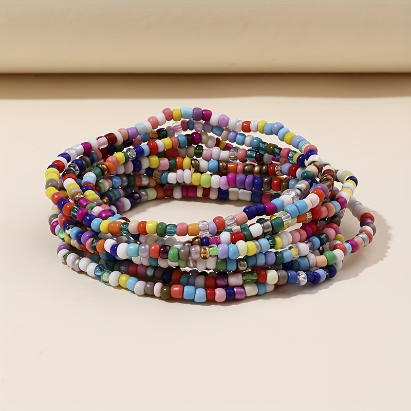 6pcs/set Bohemian Handmade Clay Beads Friendship Bracelet, Handmade Colorful Link Chain Bracelet, Stackable & Stretchable Party Clothing