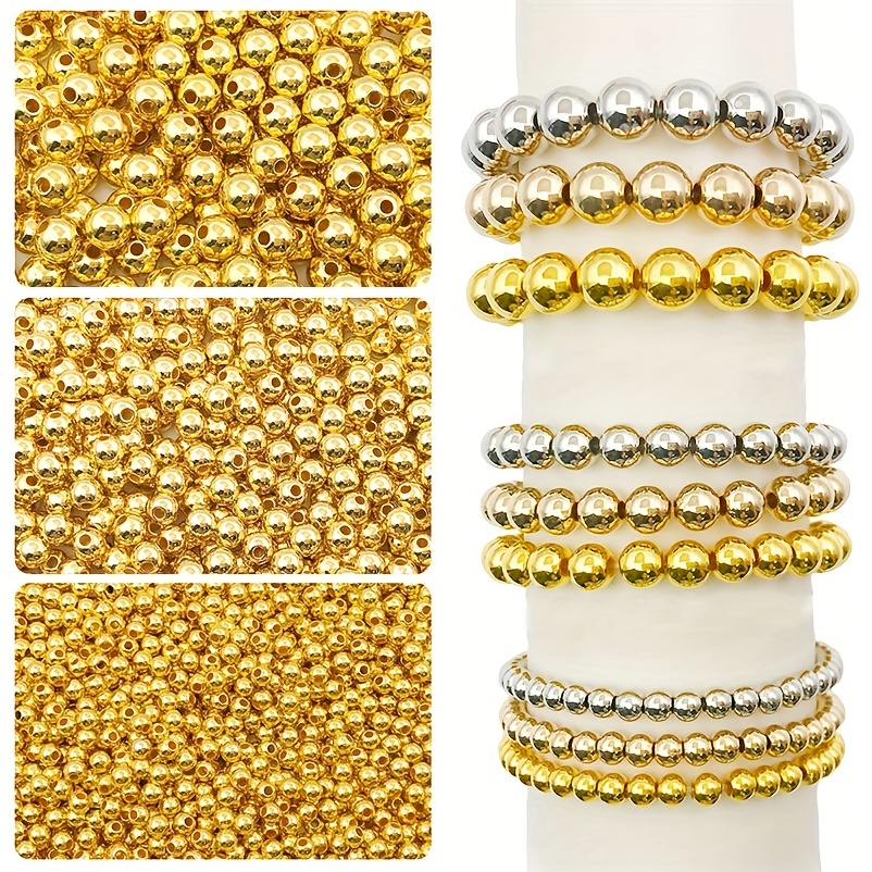  200 PCS Gold Beads for Bracelets 4mm Smooth Round Gold Spacer Beads  Bracelet Filled Beads 14k Small Gold Beads for DIY Layered Necklace Beads  Bracelet Jewelry Making Accessories