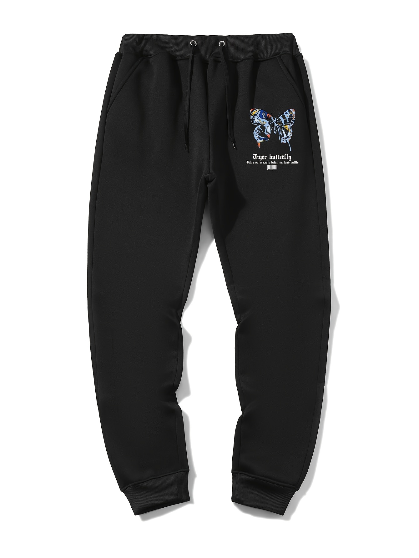 Men's Butterfly Print Sweatpants, Casual Slightly Stretch