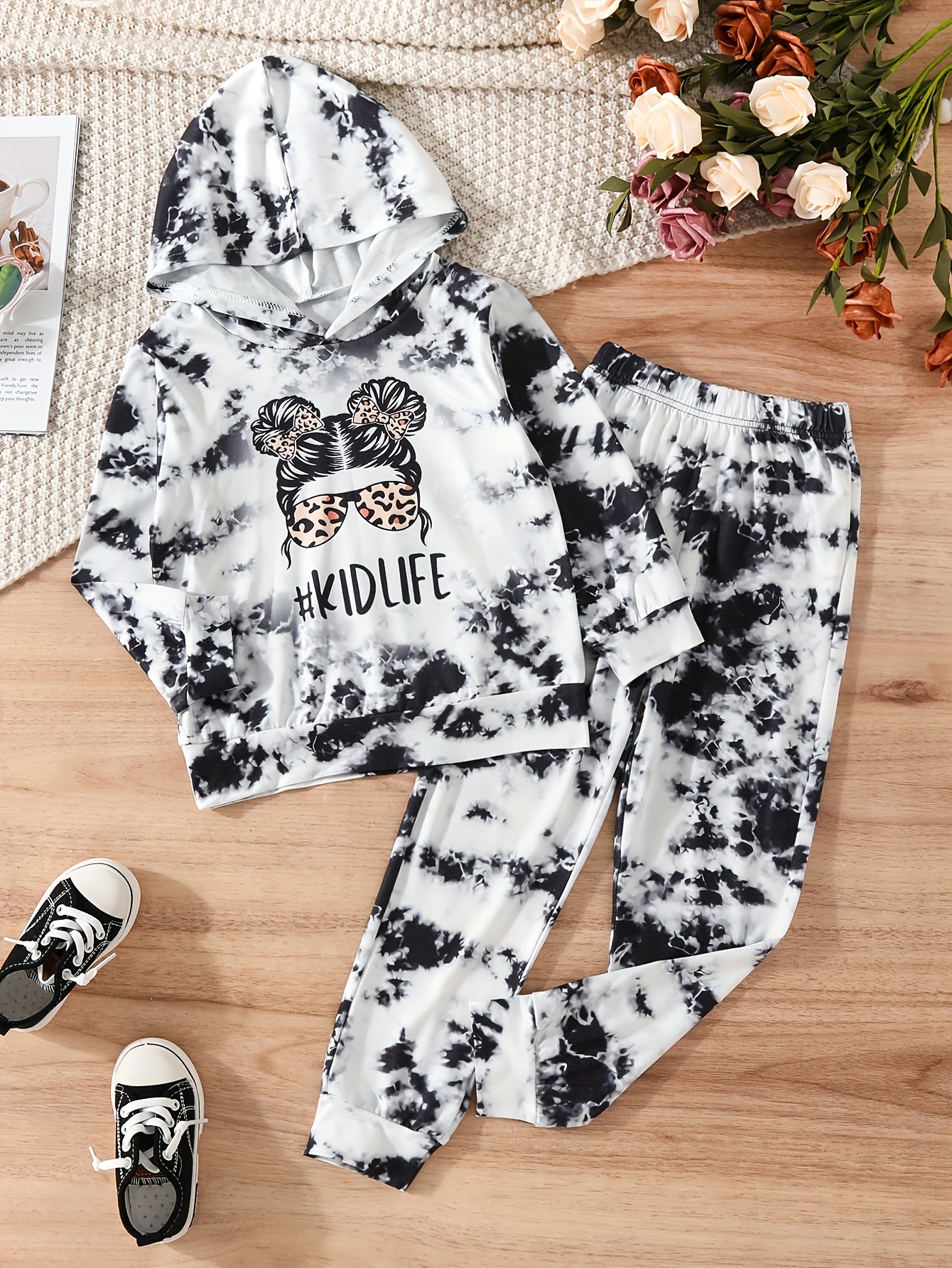 Girl's Cat Print Outfit Sweatshirt Leggings Set Casual Long - Temu Canada