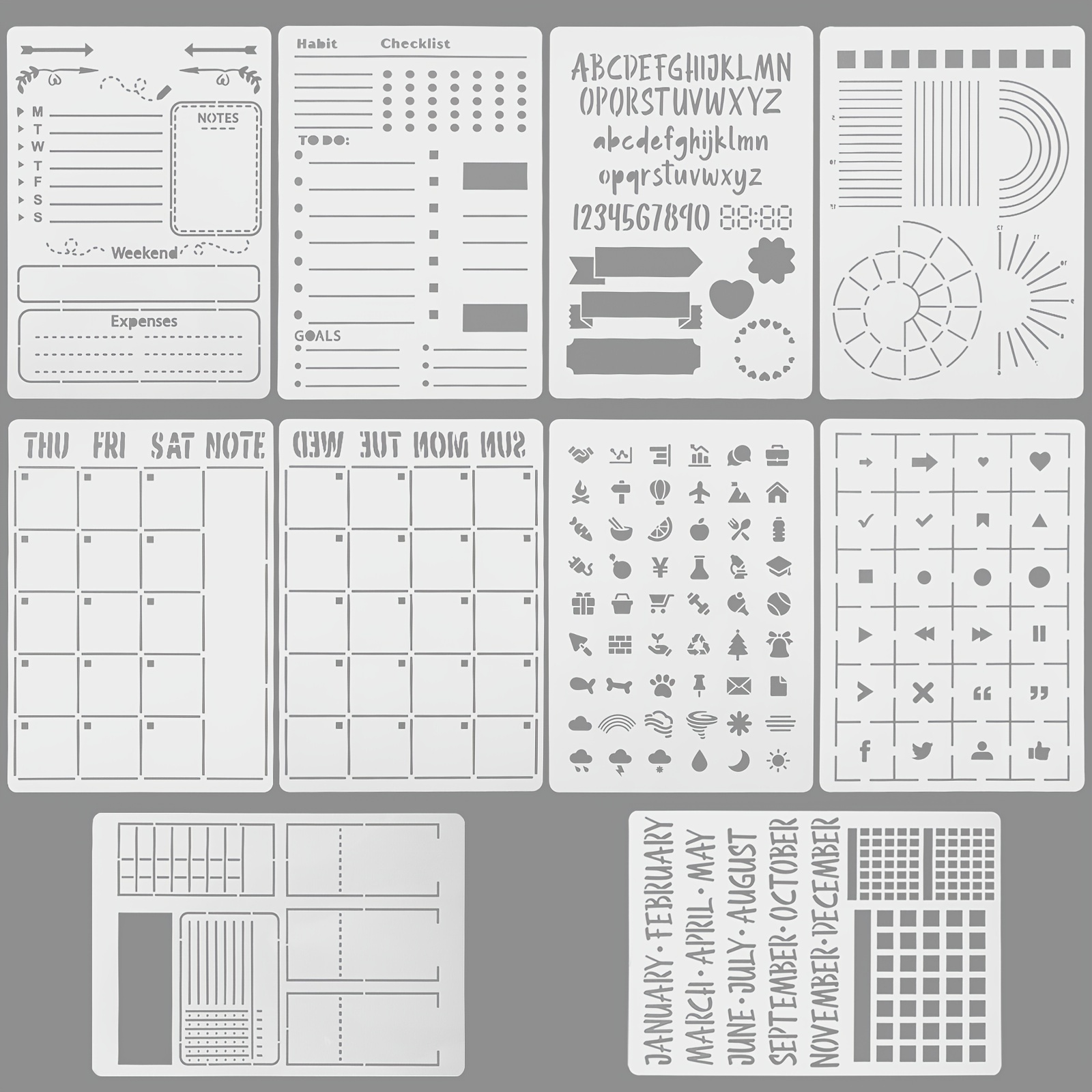 18 Pieces Ultimate Productivity Stencil Set A5 Journal Stencil Plastic Planner  Template Stencil Schedule Stencil Daily Weekly Calendars for DIY Notebook  Diary Planners Layouts : : Home & Kitchen