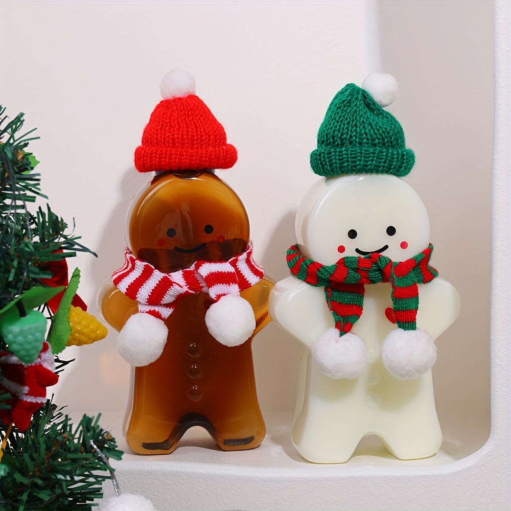 4pcs/Set Cartoon Gingerbread Man Pattern Plastic Bottle For New Year Drink,  With Scarf & Hat