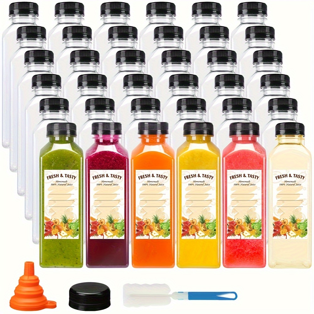 16 oz Square Clear Plastic Cold Pressed Juice Bottle - with Safety Cap - 2  1/4 x 2 1/4 x 7 - 100 count box