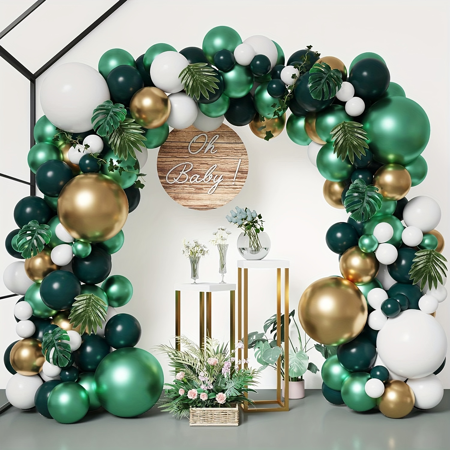 Arco Organico Deco Globos Verdes Blanco Y Dorado