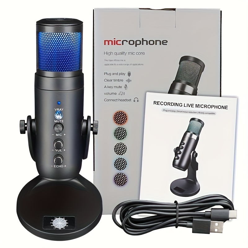  Kit de micrófono USB, micrófono profesional de condensador de  PC para juegos, video de , grabación de música, voz en off, karaoke,  micrófono de estudio con soporte de brazo ajustable 