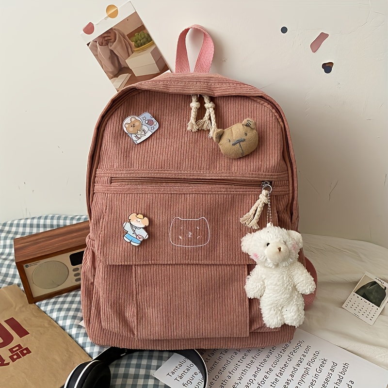 Mochila kawaii para la escuela, bonita y estética, para niños de primaria,  con alfiler kawaii y cadenas de accesorios, mochilas escolares para niñas, mochila  para niñas pequeñas, morada