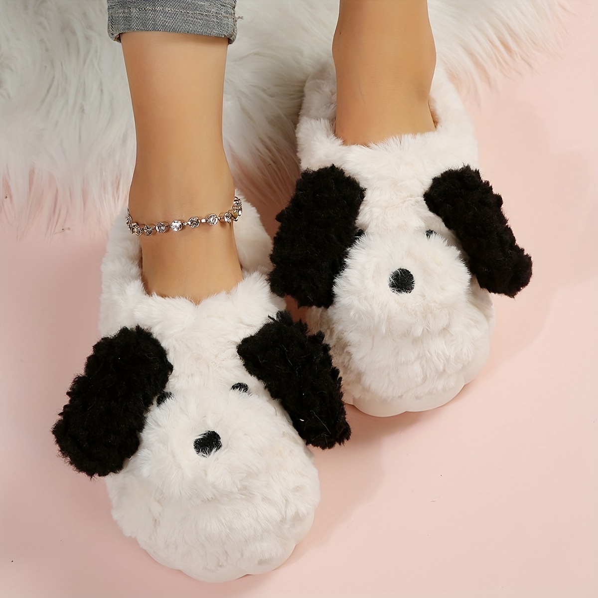 Funny Cartoon Dog Decor Slippers Casual Solid Color Plush - Temu