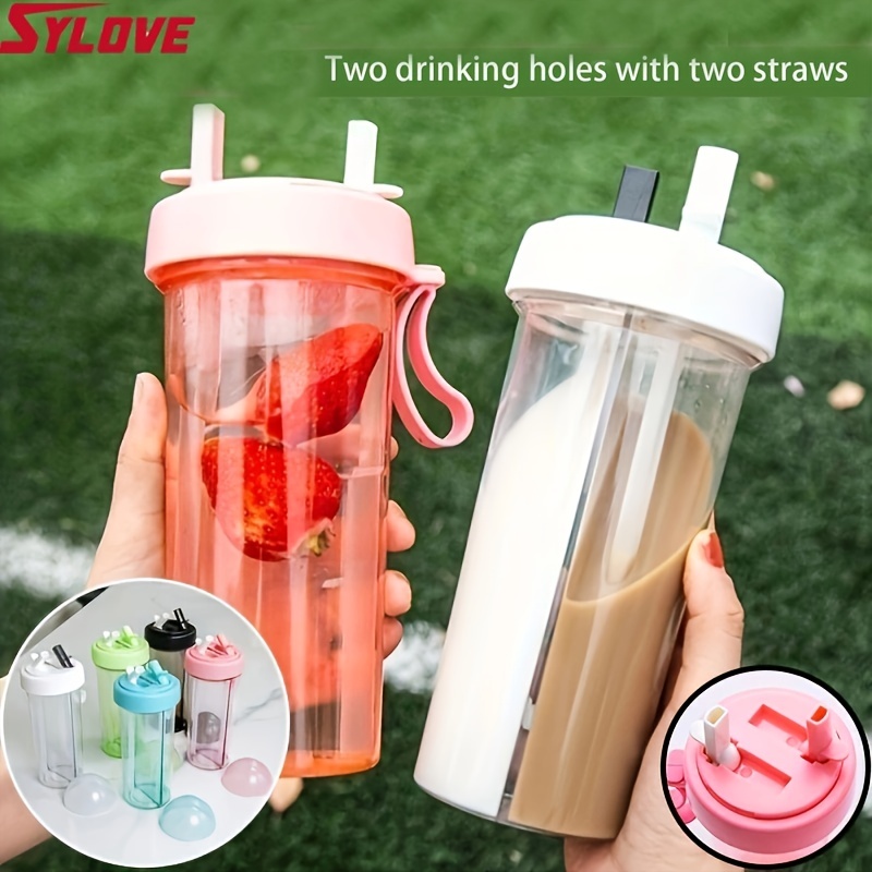 Dual-Use Straw Bottle, Shaker Bottle, Couple Water Bottle,  Double-Compartment Water Bottle