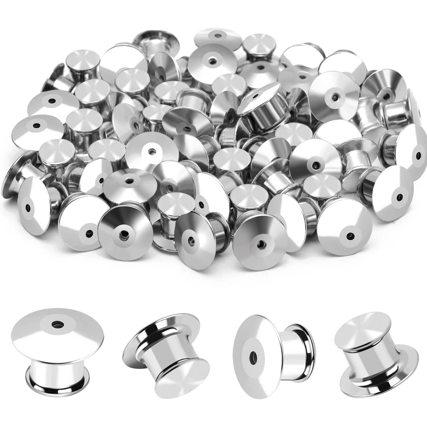 50pcs Metal Pin Backs Lapel Pin Backs Locking Clasp Butterfly Clutch Tie  Tacks Pin Back for Brooch Tie Hat Badge Insignia Replacement (Silver)
