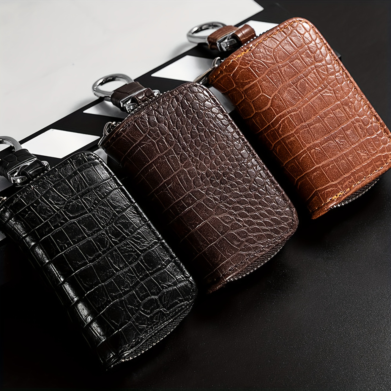 Wholesale Minimalist Crocodile Leather Keys Purse Men Zipper Genuine  Leather Car Key Wallet From m.