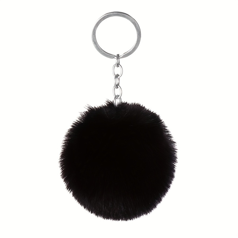 NEW French Bulldog Fluffy Faux fake Fur Ball Keychain Animal Key Ring