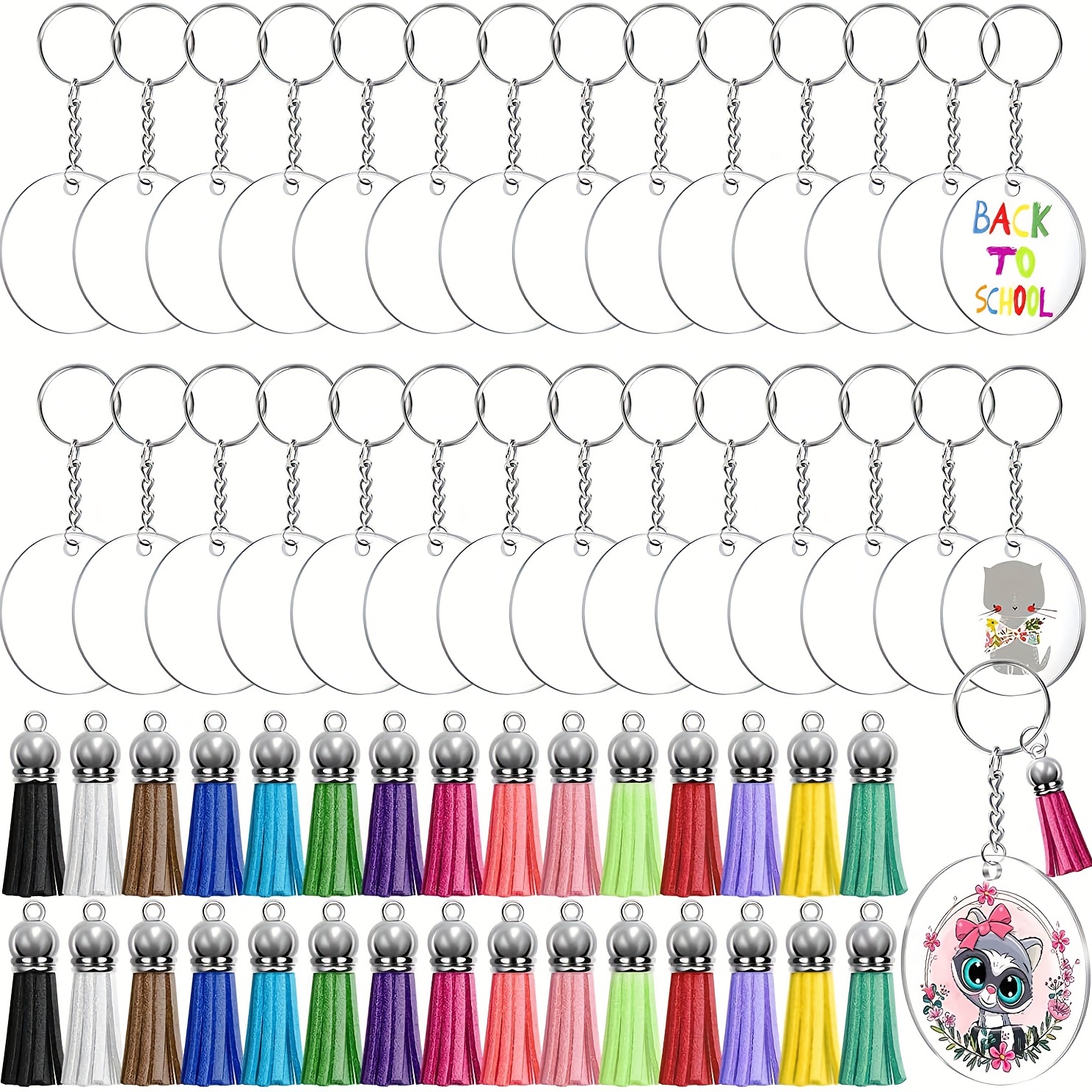 50 Sets Blank Keychains for Vinyl, Acrylic Keychain Blanks with 5 Shapes  Clear Acrylic Disc Leather Charms 
