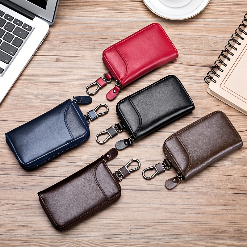 Genuine Leather Men Women Key Holder House Keychain Bag Organizer Car Key  Case Pouch Multifunctional Small Wallet Mini Purse