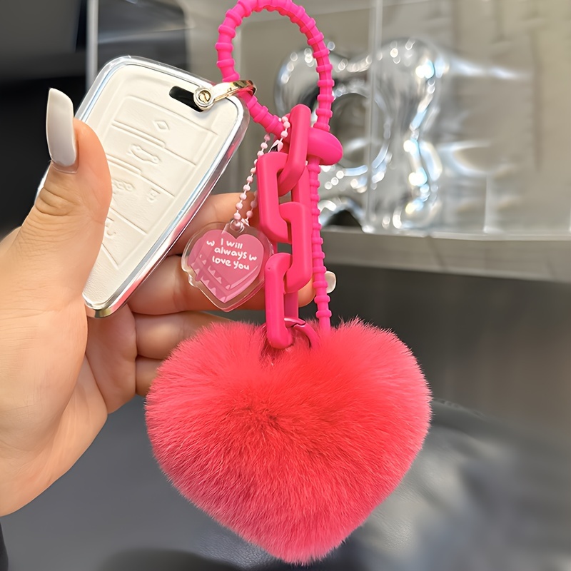 2022 New Heart Pompom Key Chains Cute Fake Rabbit Fur bag Keychain Women  Girls love heart Jewelry Pendant Fluffy Keyring gifts - AliExpress