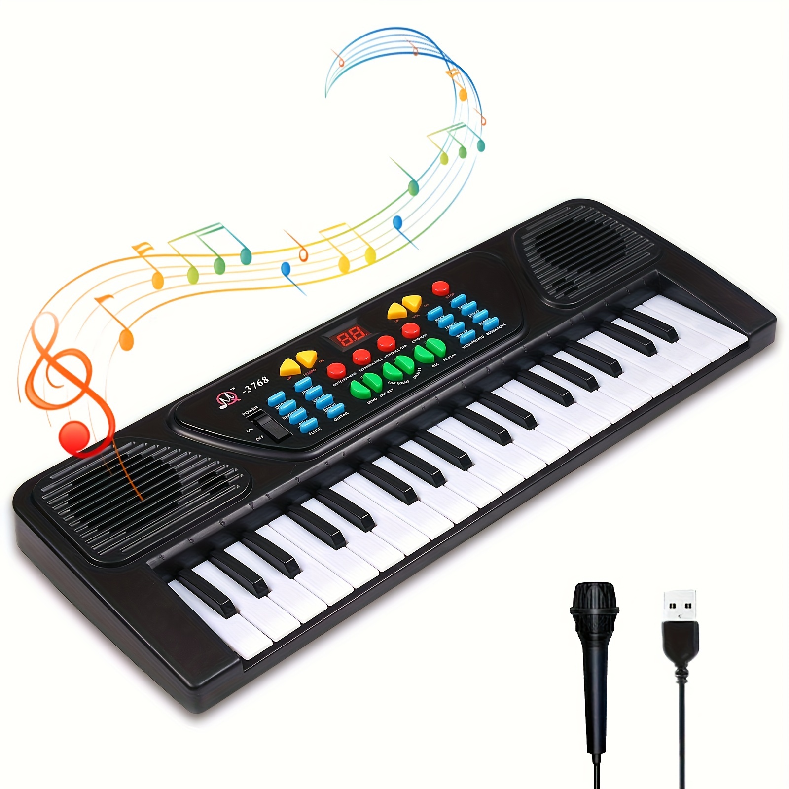 Tastiera per pianoforte 61, tastiera portatile per pianoforte con supporto  musicale, microfono, tastiera elettronica per pianoforte digitale Power  Music, adatta per bambini / adulti