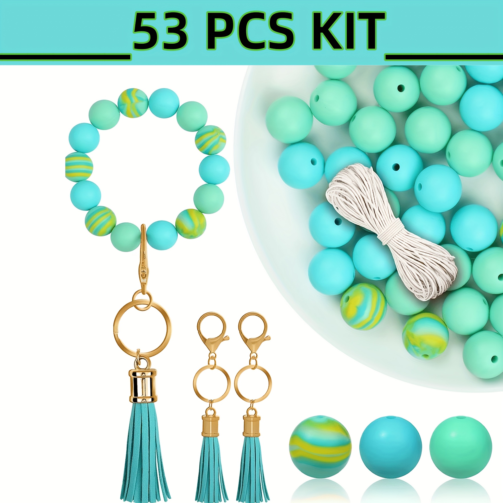 221Pcs Silicone Beads for Keychain Making Kit - 15mm Bulk Silicone Rubber  Key