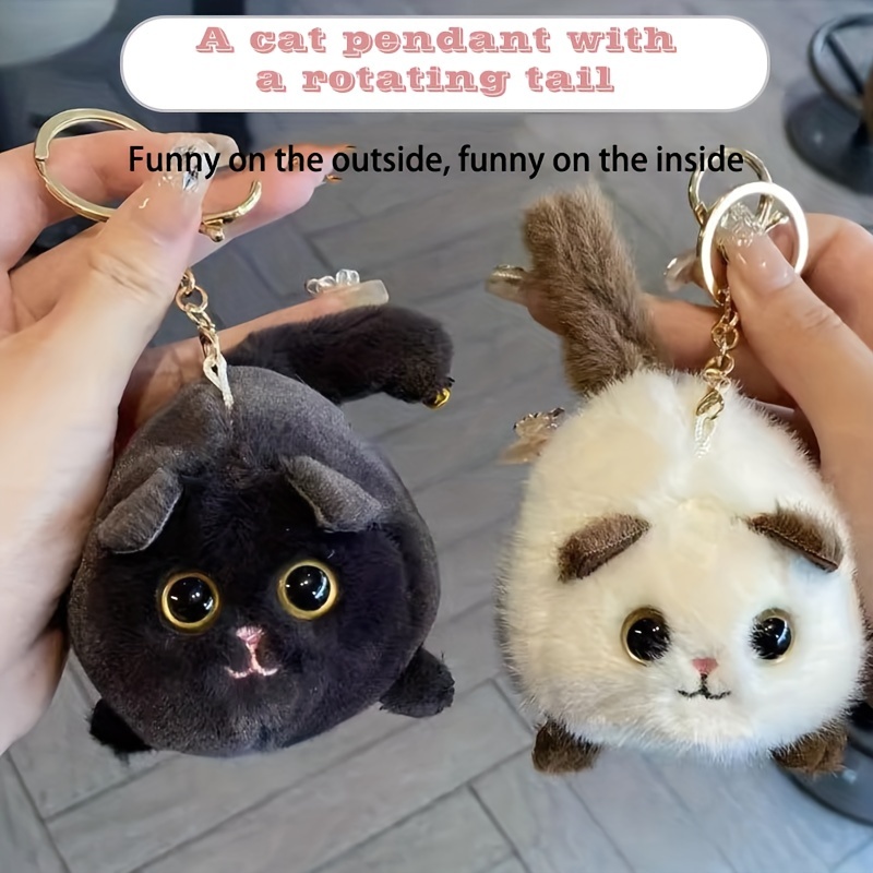 1pc Cute Fluffy Keychain With Shaking Tail Cat Or Bunny Design Bag Pendant  For Couples