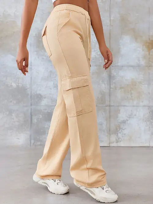 Camo Flap Pockets Cargo Pants, Loose Fit High Waist Non-Stretch Straight  Legs Denim Pants, Y2K Kpop Vintage Style, Women's Denim Jeans & Clothing
